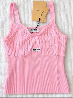 Miu Miu Light Pink Ribbed & Knit Camisole Top
